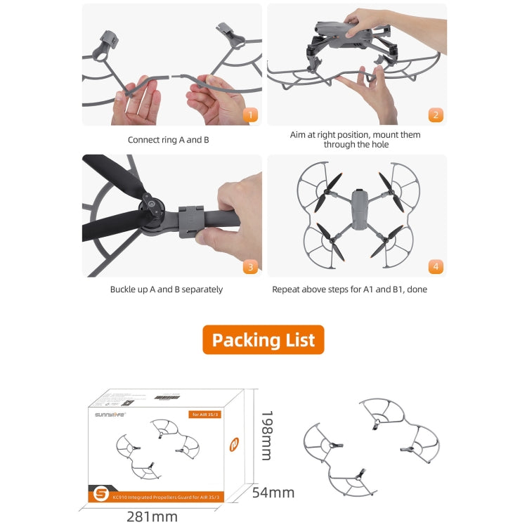 For DJI Air 3S / 3 Sunnylife Propellers Guard Protector Integrated Shielding Rings Quick Release Anti-Collision Props Safe Ring For DJI Air 3S / 3 Sunnylife Propellers Guard Protector Integrated Shielding Rings Quick Release Anti-Collision Props Safe Ring
